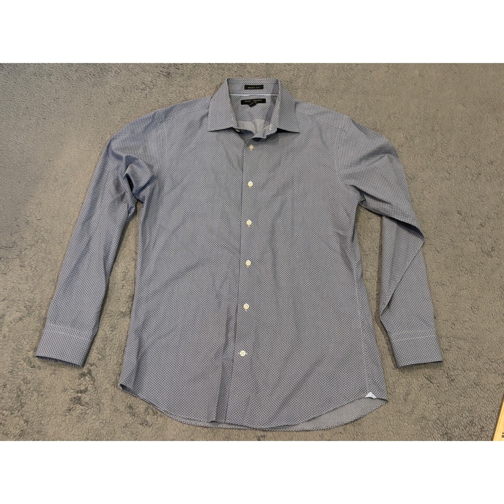 Banana Republic Grant Fit Non-Iron Dress Shirt Mens M Blue Geometric Pattern